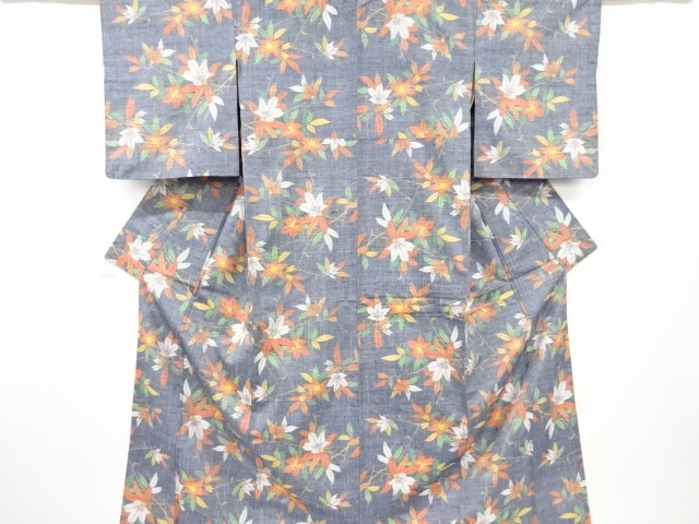 JAPANESE KIMONO / TSUMUGI / WOVEN FLORAL PLANTS